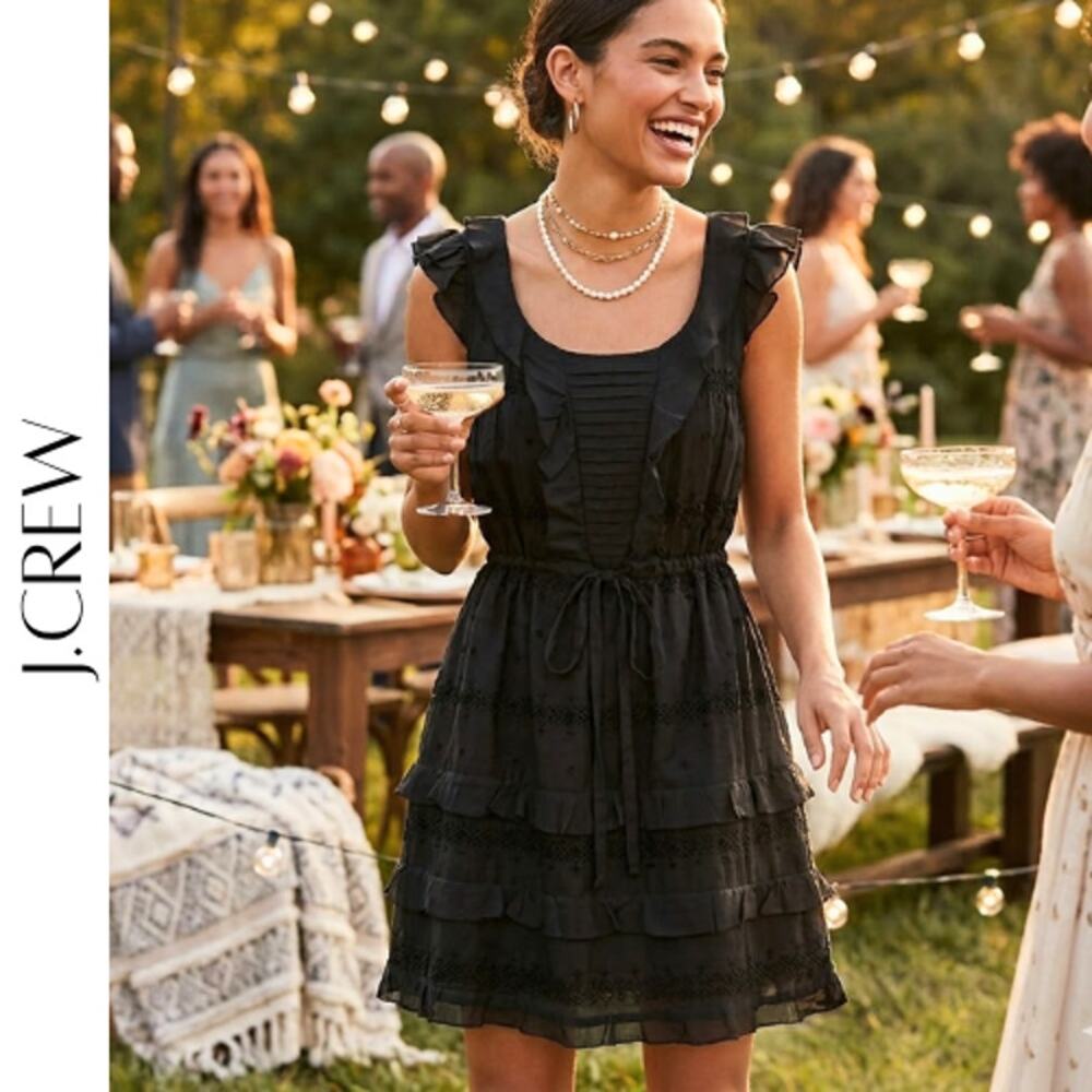 J.Crew Black Ruffle Front Mini Dress Size 0 NWOT | Chic Minimalist Style